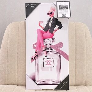 NEW Design District Chanel‎ Barbie Pink Perfume Glitter Art Wall Decor Designer